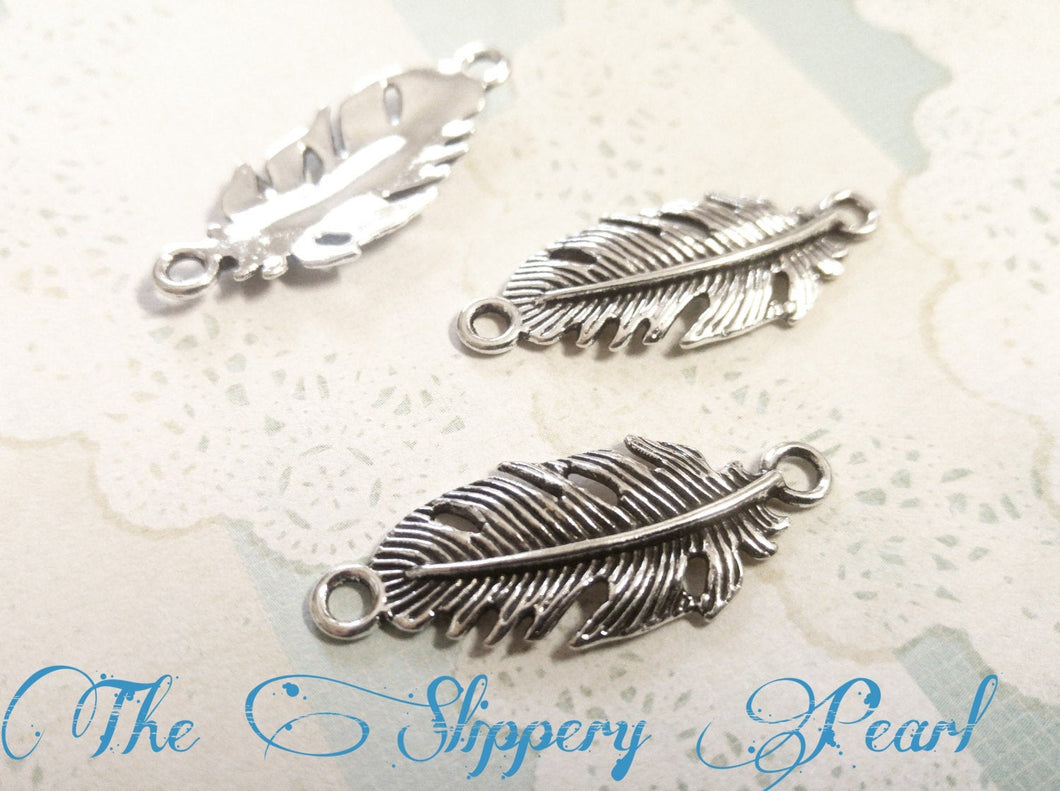 Feather Charms Feather Connector Feather Links Antiqued Silver Bracelet Links 35mm 10 pieces