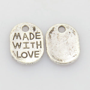 Made With Love Charms Antiqued Silver Charms Oval Jewelry Tags Wholesale Charms Bulk Charms 50 pieces