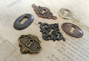 Locks Keyhole Connectors Cabochons Key Holes Skeleton Keyhole Steampunk Escutcheon Assorted Pendants Silver Bronze Copper Black-6pcs PRE