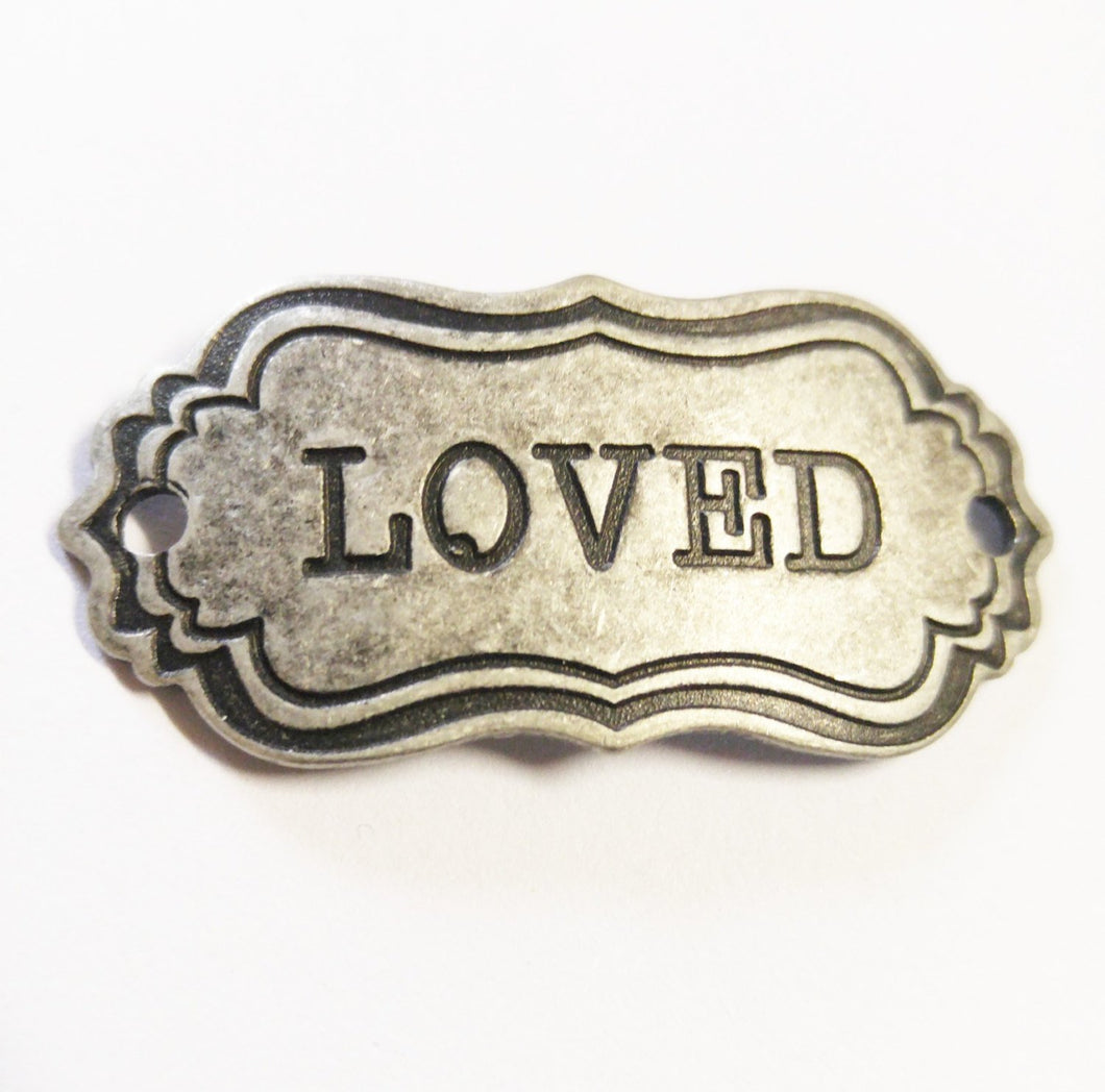 Word Connector Link LOVED Word Band-Quote Pendant Link Antiqued Silver Word Pendant
