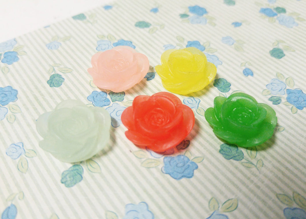 Flower Cabochons Resin Flowers Rose Cabochons Flower Flatbacks Flat Back Flowers Embellishments Assorted Cabochons 18mm 10 pieces Frosted