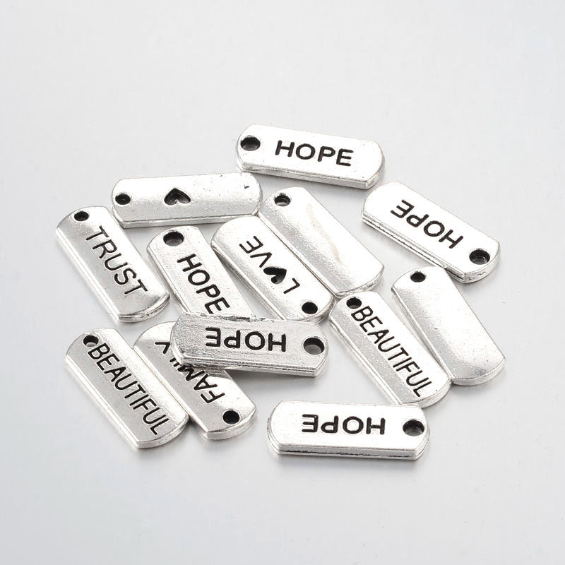 Word Charms Word Pendants Assorted Charms Lot Inspirational Charms Silver Word Charms Tag Charms Silver Tag Charms 10 pieces 21mm