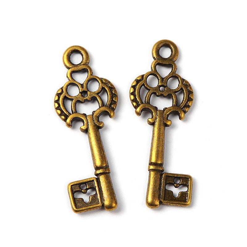 Wholesale Key Charms Key Pendants Bulk Skeleton Keys Steampunk Keys 28mm 100pcs Skeleton Key Charms Antiqued Bronze Keys